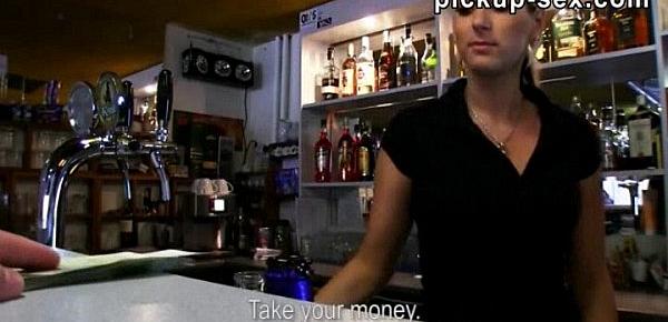  Real amateur blondie barmaid Lenka nailed for a chunk of cash